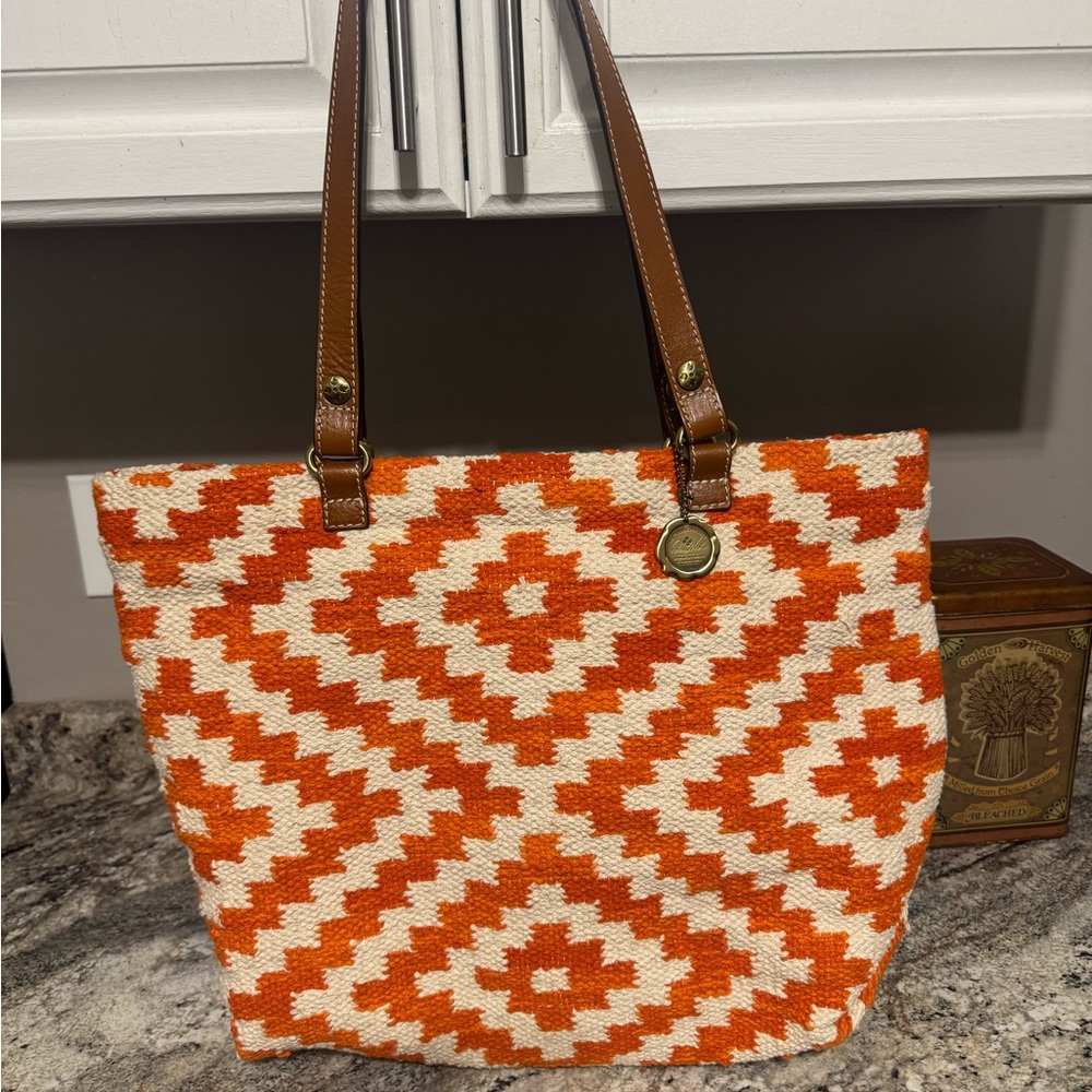 Patricia Nash Orange and Cream Patterned large purse